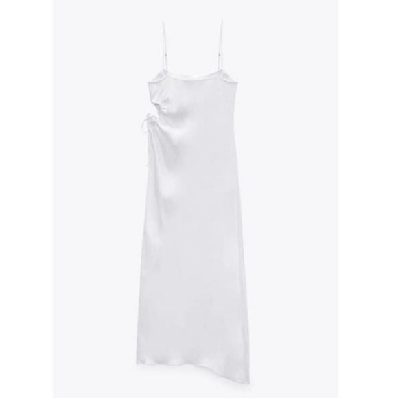 NWT Zara * White Satin Midi Cut Out Dress - Picture 4 of 8